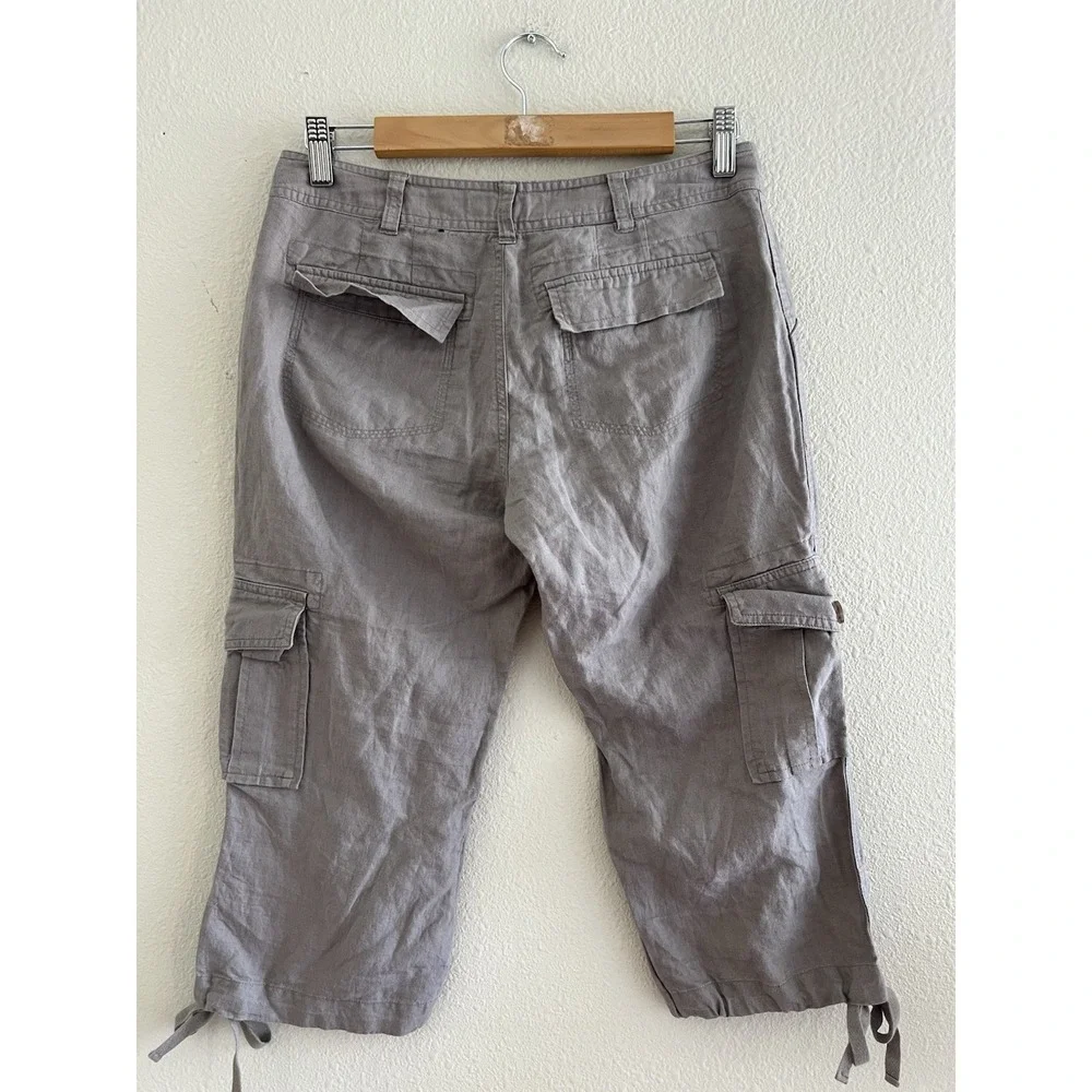 Banana Republic Martin Fit Linen Blend Cargo Capri Pants Gray Size 2P Low Rise